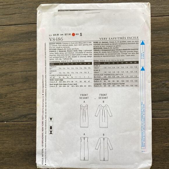 Vogue Pattern V8486 Dress Sewing Pattern UNCUT Sz 6-12 - Picture 4 of 5